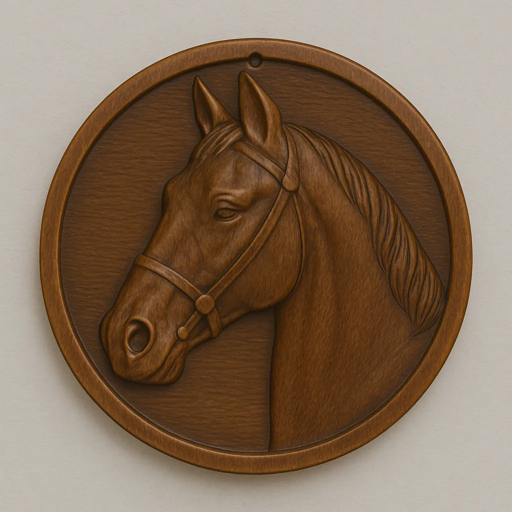 Esta elegante pieza artesanal representa la cabeza de un caballo pura sangre con gran detalle y realismo. Tallada en madera oscura y acabada con un suave barniz, la obra destaca por su textura cálida y la precisión de sus formas. Montada dentro de un marco circular de madera, con fondo gris claro, está diseñada para colgarse fácilmente en cualquier espacio, aportando un toque de nobleza, fuerza y estilo ecuestre clásico. Ideal para amantes de los caballos, decoración rústica o ambientes con inspiración ecuestre.